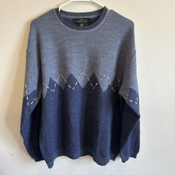 Bugatchi Uomo Blue Crewneck Sweater Size M 100% Pure New Merino Wool Grandpa EUC - Picture 3 of 9